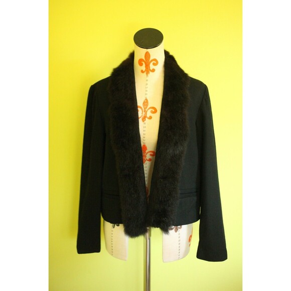 VTG NORGAIL 100% Wool Open Front Short Jacket Faux Mink Fur Black USA Made - Picture 1 of 12